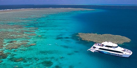 The Great Barrier Reef silver sonic dive boat in Cairns Australia